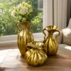 Three-piece golden vase set, a simple and modern Nordic-style living room decorative item made of ceramic details Picture